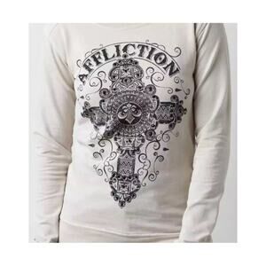Affliction Sinful Y2K Black Embellished Cross Thin Sweatshirt Long Sleeve Shirt